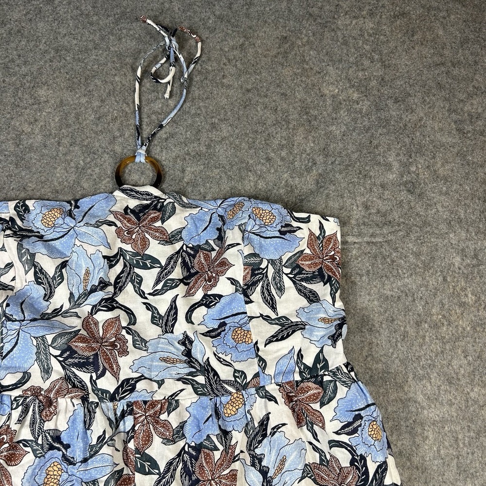 Old Navy Romper 2XL Blue Floral Linen Blend O Ring Halter Smocked Back Resort - Picture 2 of 11